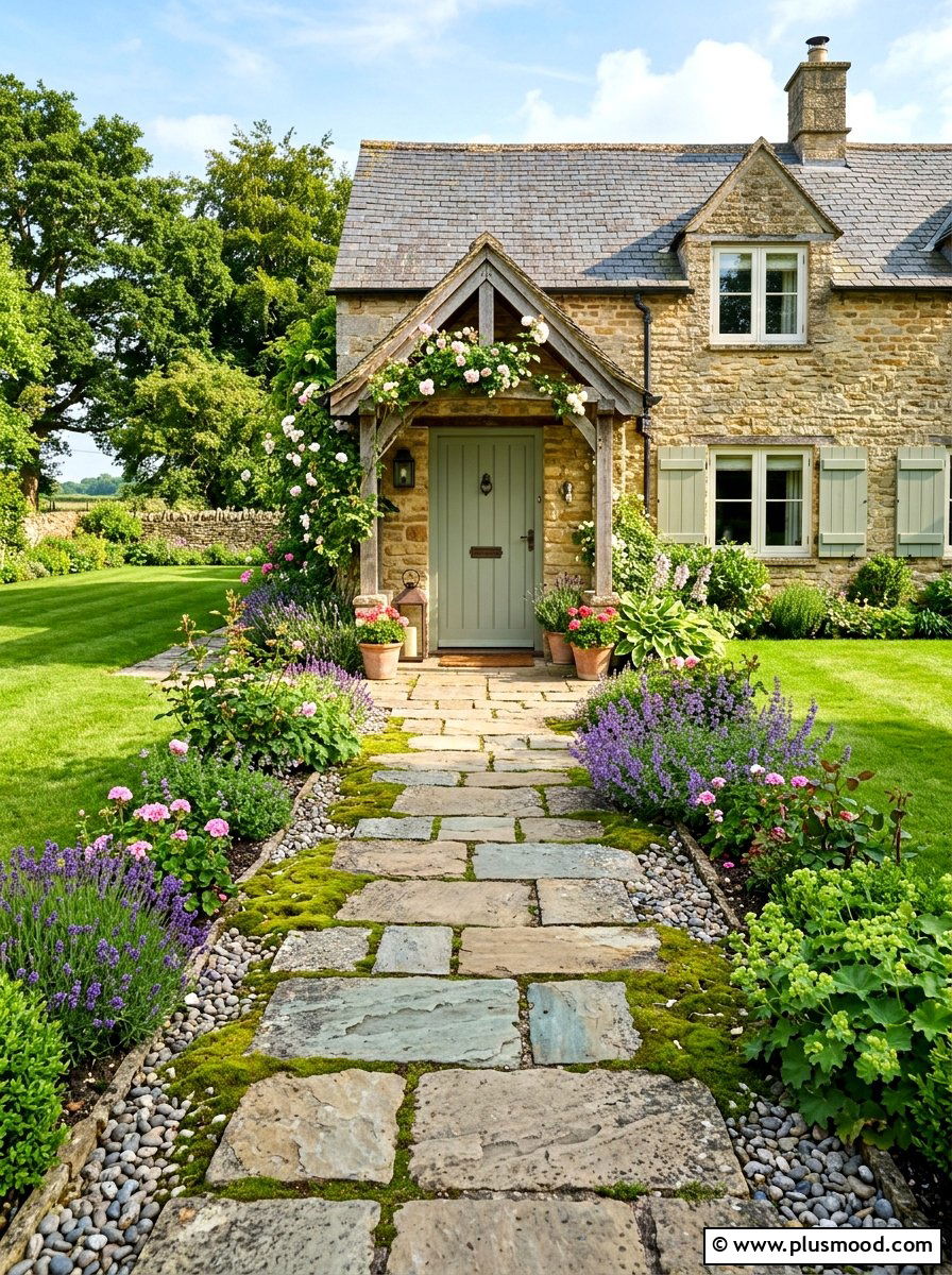 Stone Front Walkway - 25 summer farmhouse curb appeal ideas