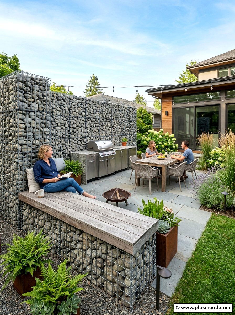 Stone Gabion Wall - 25 summer backyard privacy ideas