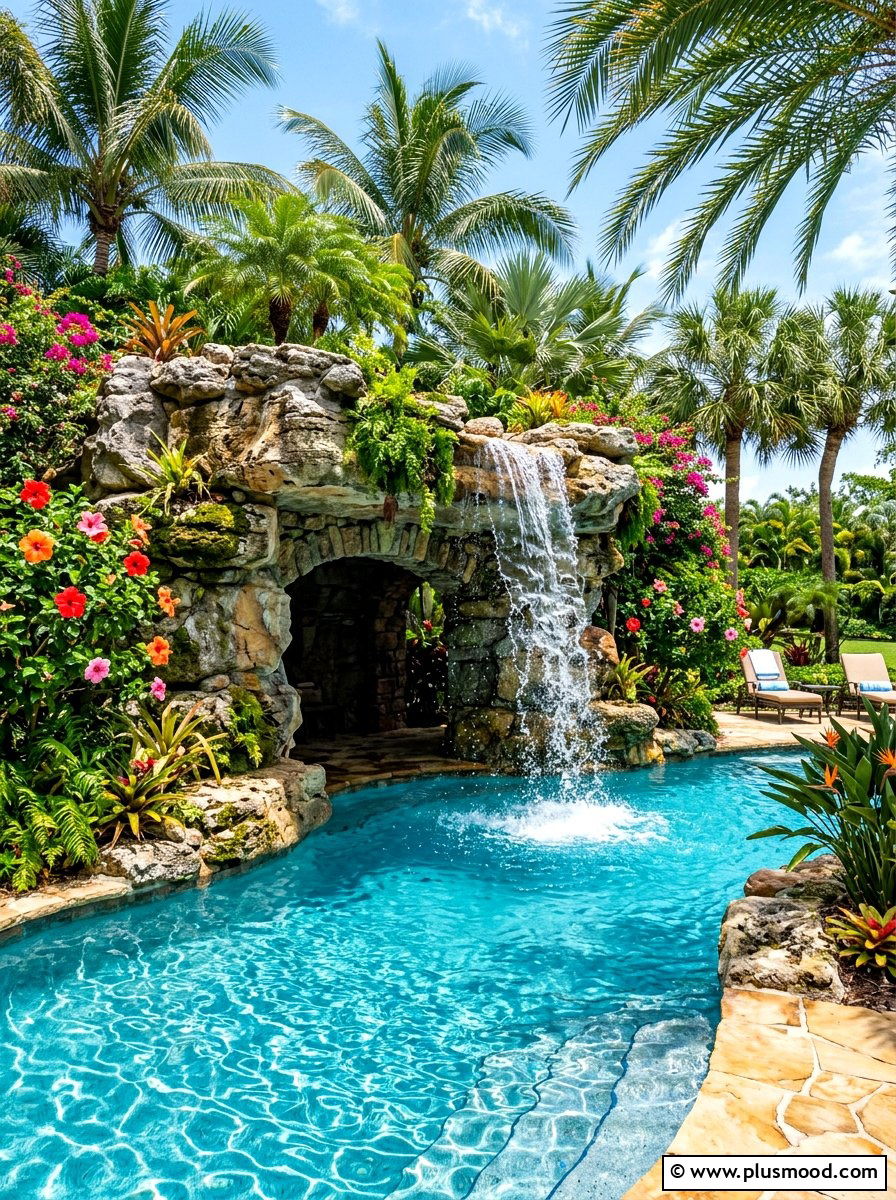 Stone Grotto Waterfall - 25 summer backyard water feature ideas
