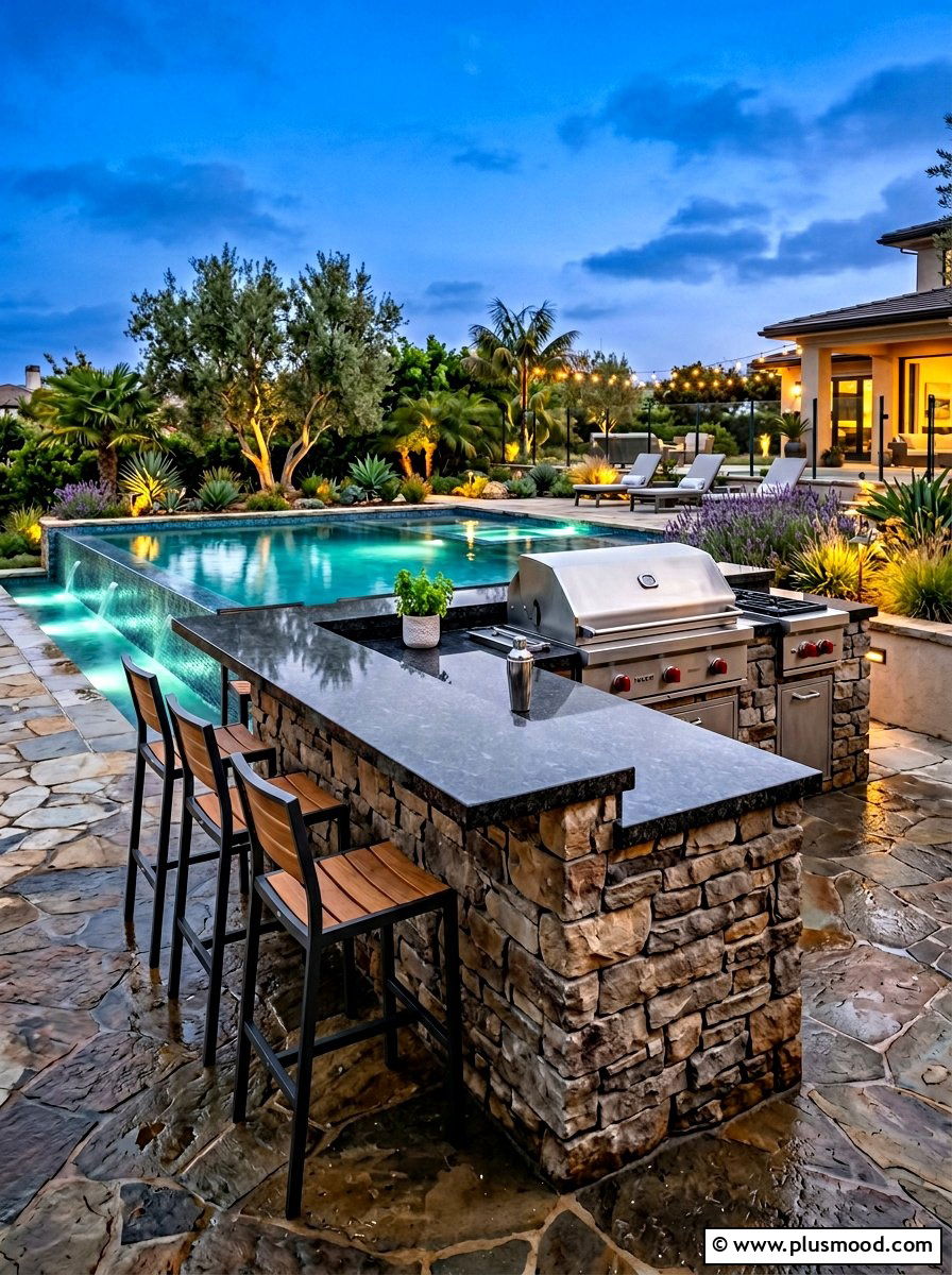 Stone Kitchen Island - 25 summer poolside dining ideas