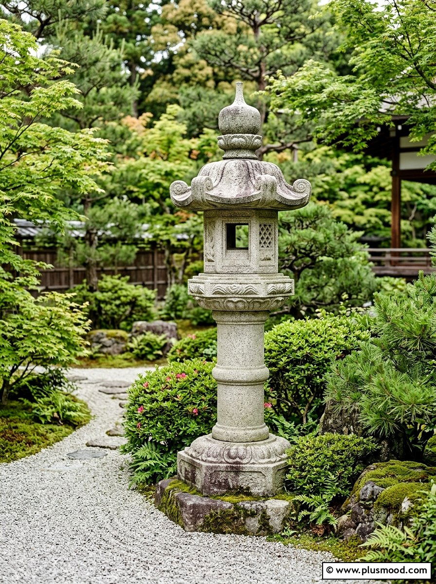 Stone Lantern Ornament - 25 small backyard ideas with zen garden