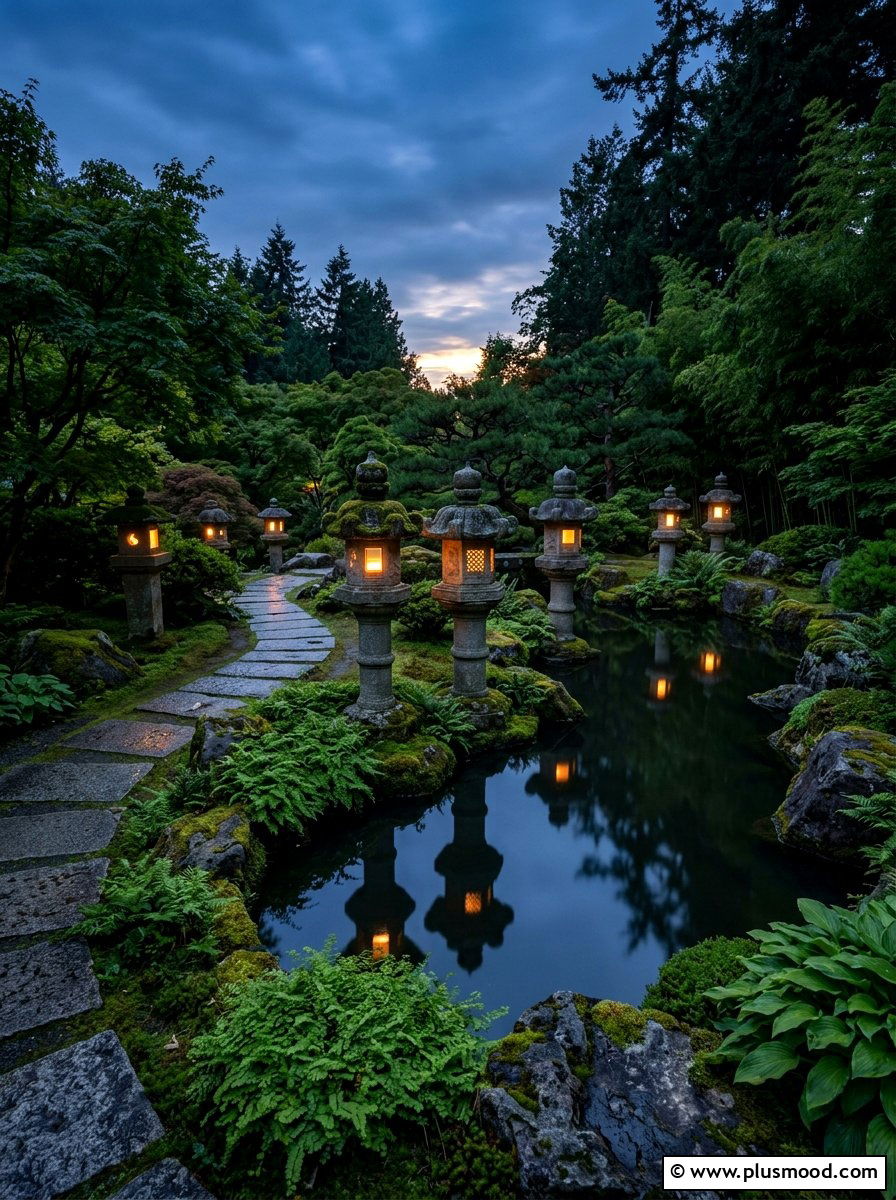 Stone Lantern Pool Lighting - 25 pool landscaping ideas with Japanese style