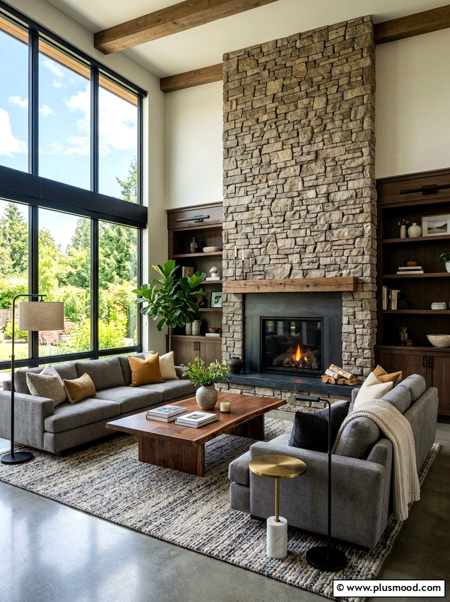 Stone Living Room - 25 summer natural texture decor ideas