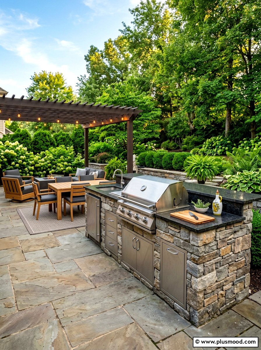 Stone Outdoor Kitchen - 25 summer backyard grill area ideas