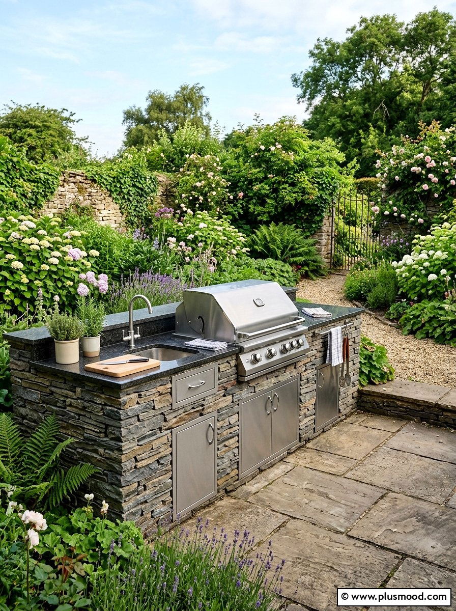 Stone Outdoor Kitchen - 25 small backyard ideas with outdoor kitchen