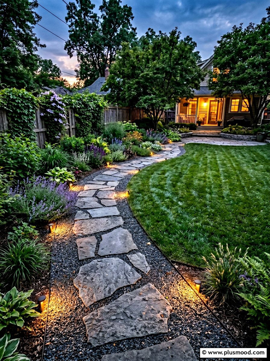 Stone Path Lights - 25 small backyard ideas with string lights