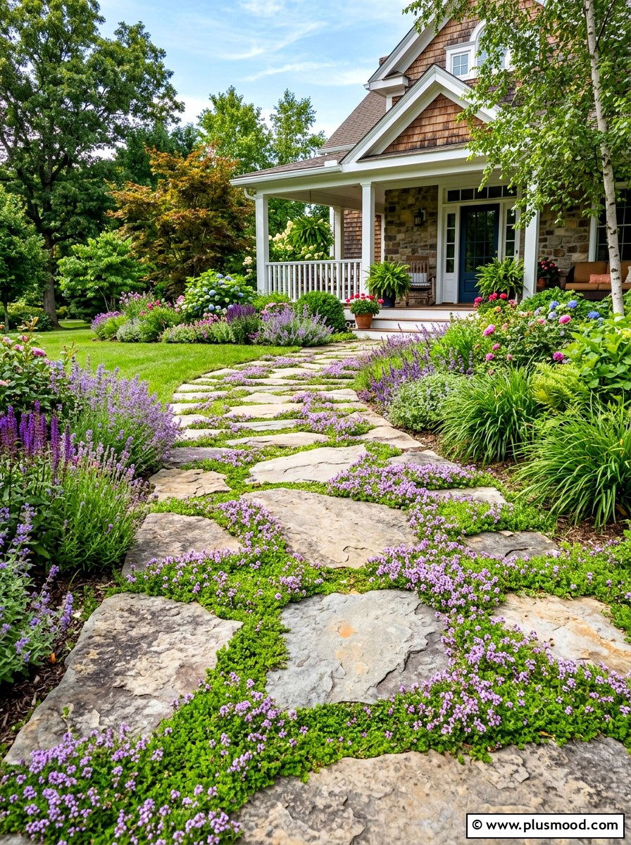 Stone Pathway Groundcover - 25 summer front yard garden ideas