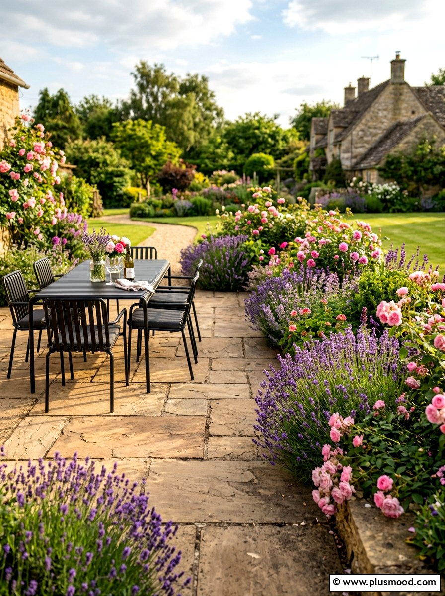 Stone Patio With Flower Borders - 25 small backyard ideas with garden