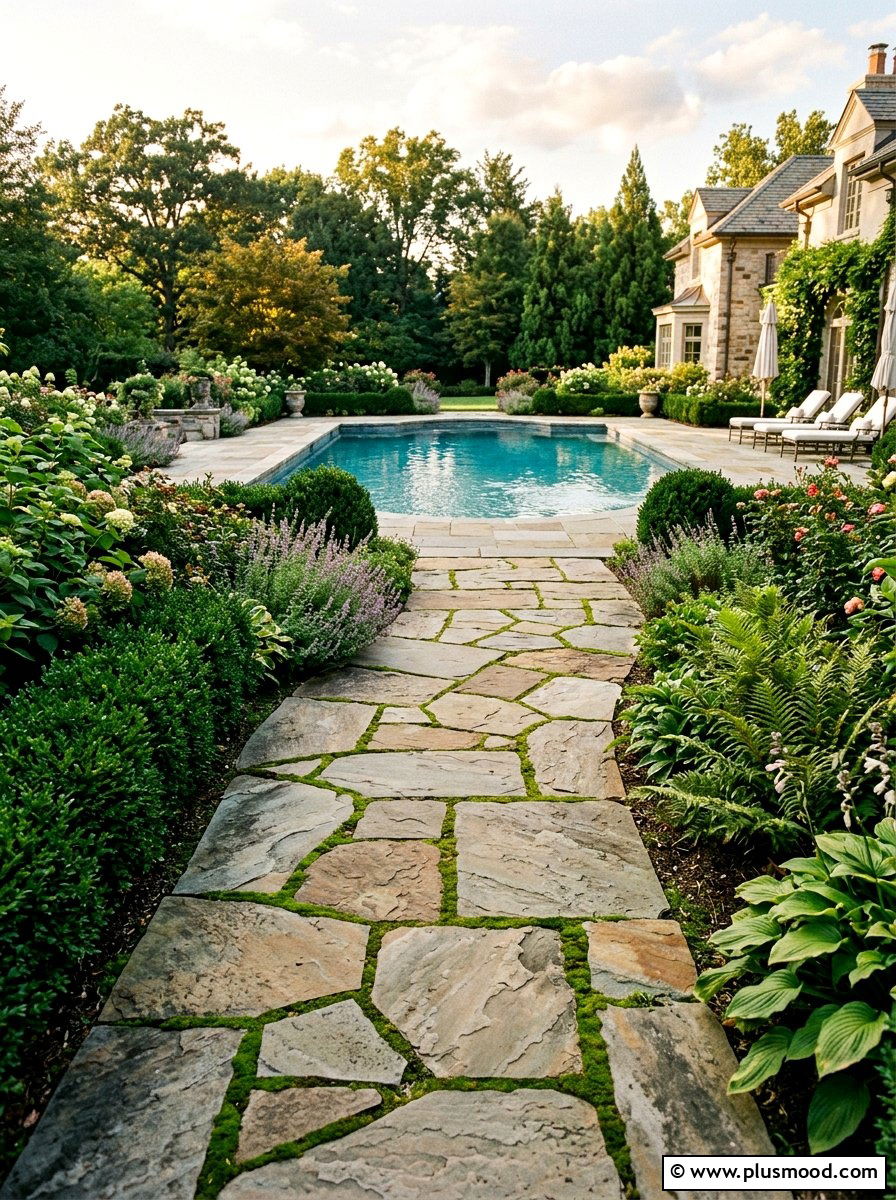 Stone Paver Pool Walkway - 25 pool landscaping ideas for beginners