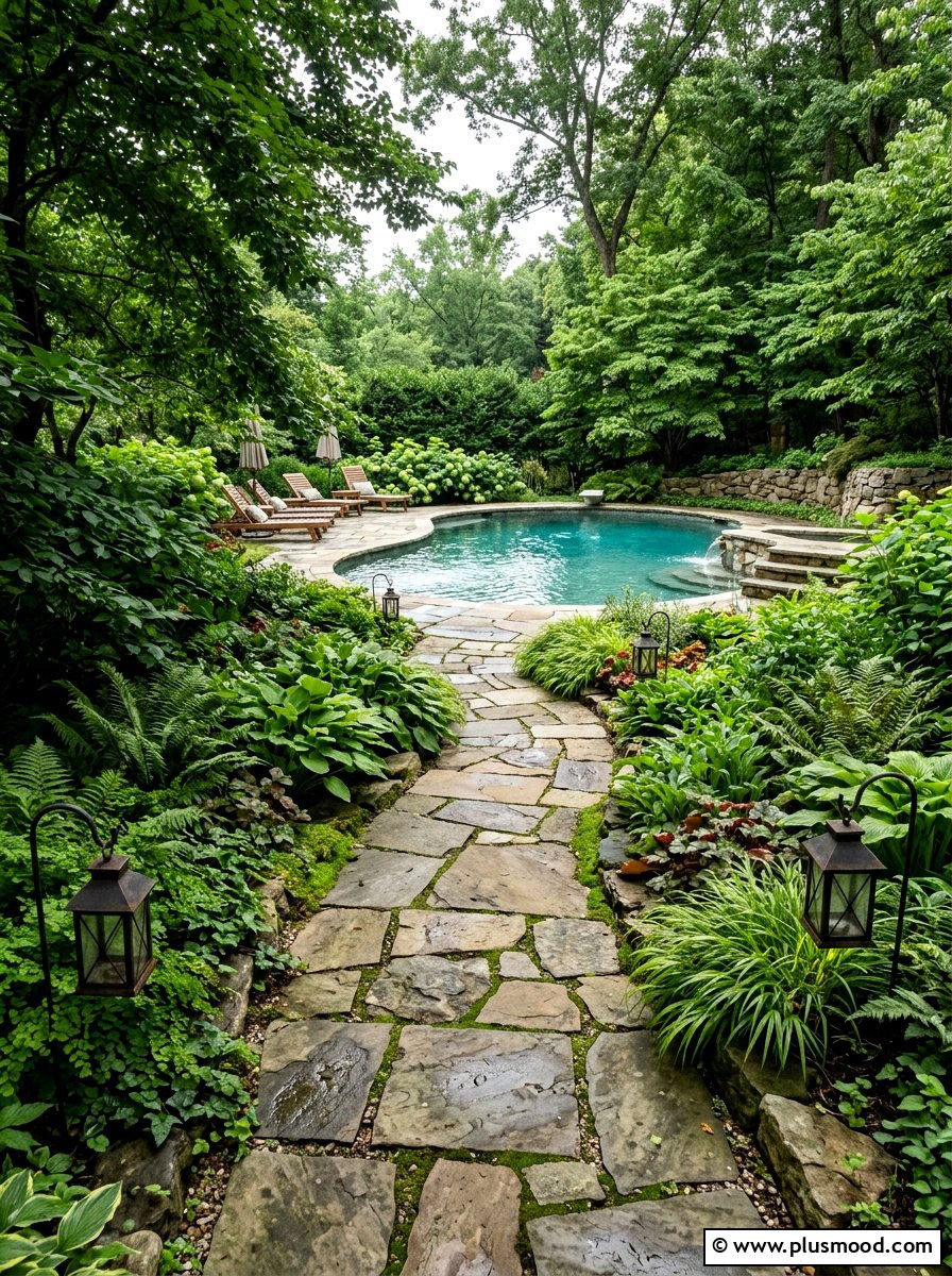 Stone Pavers Shaded Pool Walkway - 25 pool landscaping ideas for shaded backyards