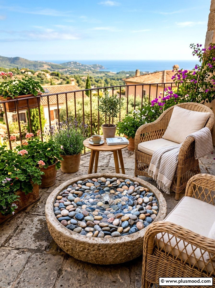 Stone Pebble Fountain - 25 summer water feature backyard ideas