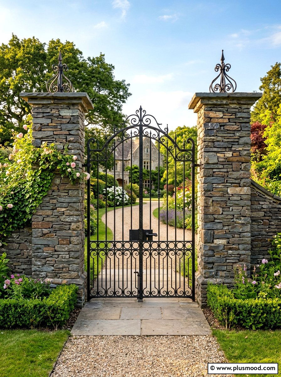 Stone Pillar Garden Gate - 25 summer garden gate front yard ideas