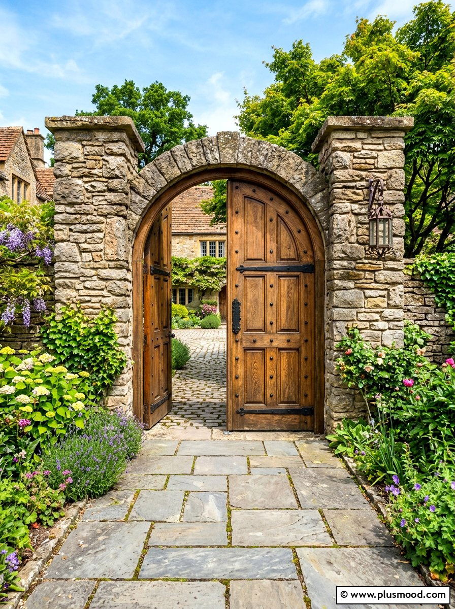 Stone Pillar Gate - 25 summer garden gate ideas