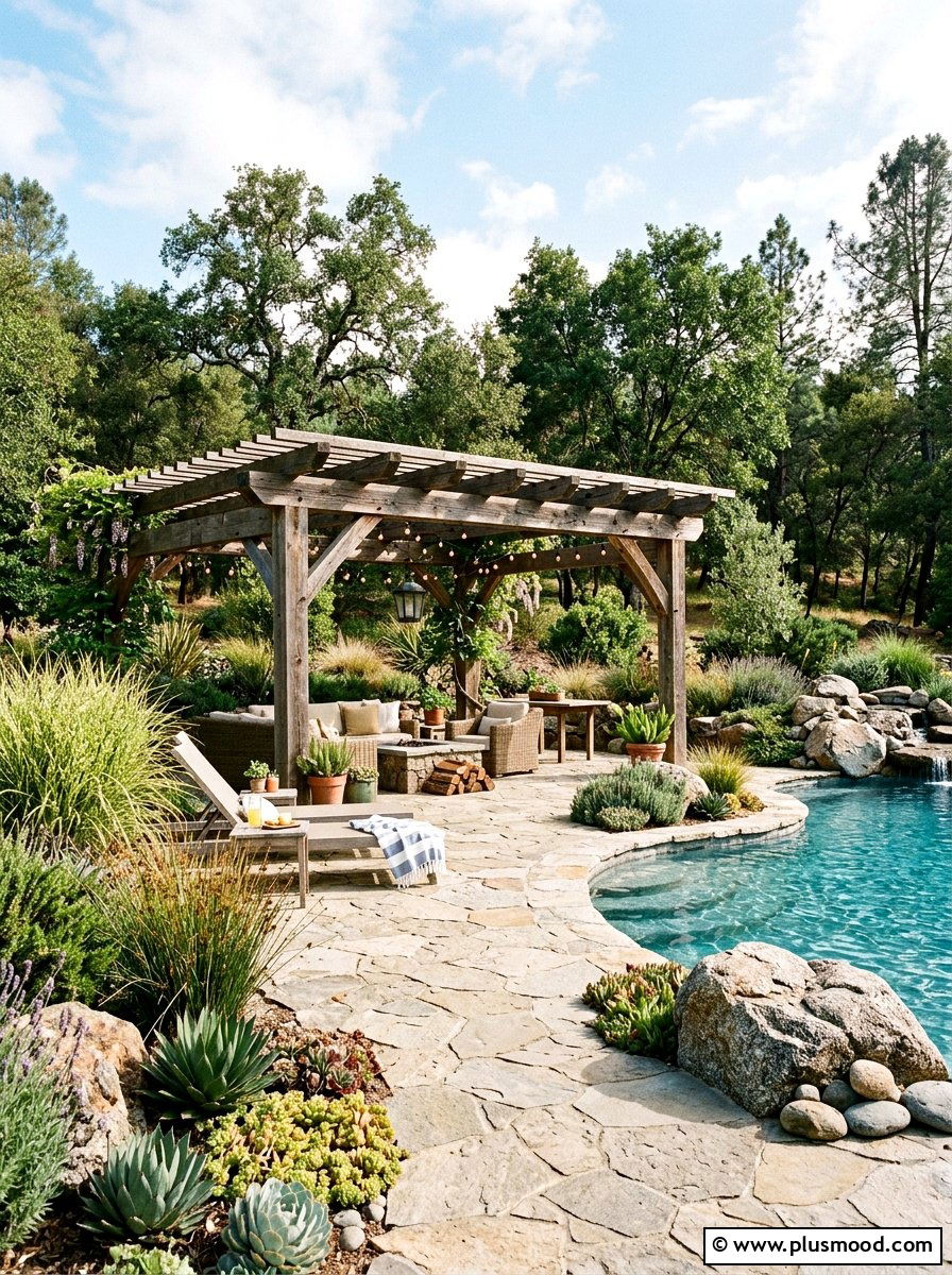 Stone Pool Deck Pergola - 25 pool landscaping ideas with pergola