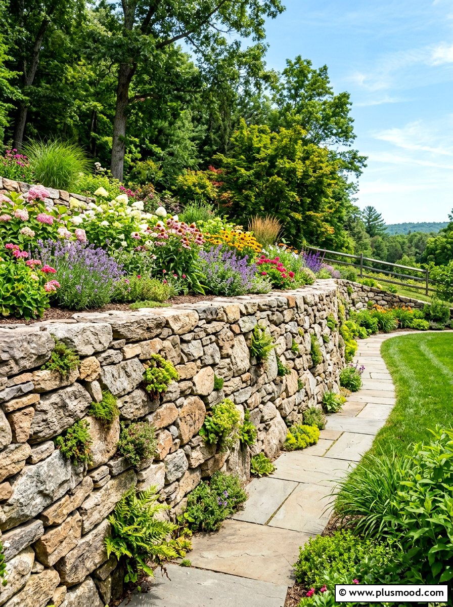Stone Retaining Wall - 25 summer farmhouse landscaping ideas