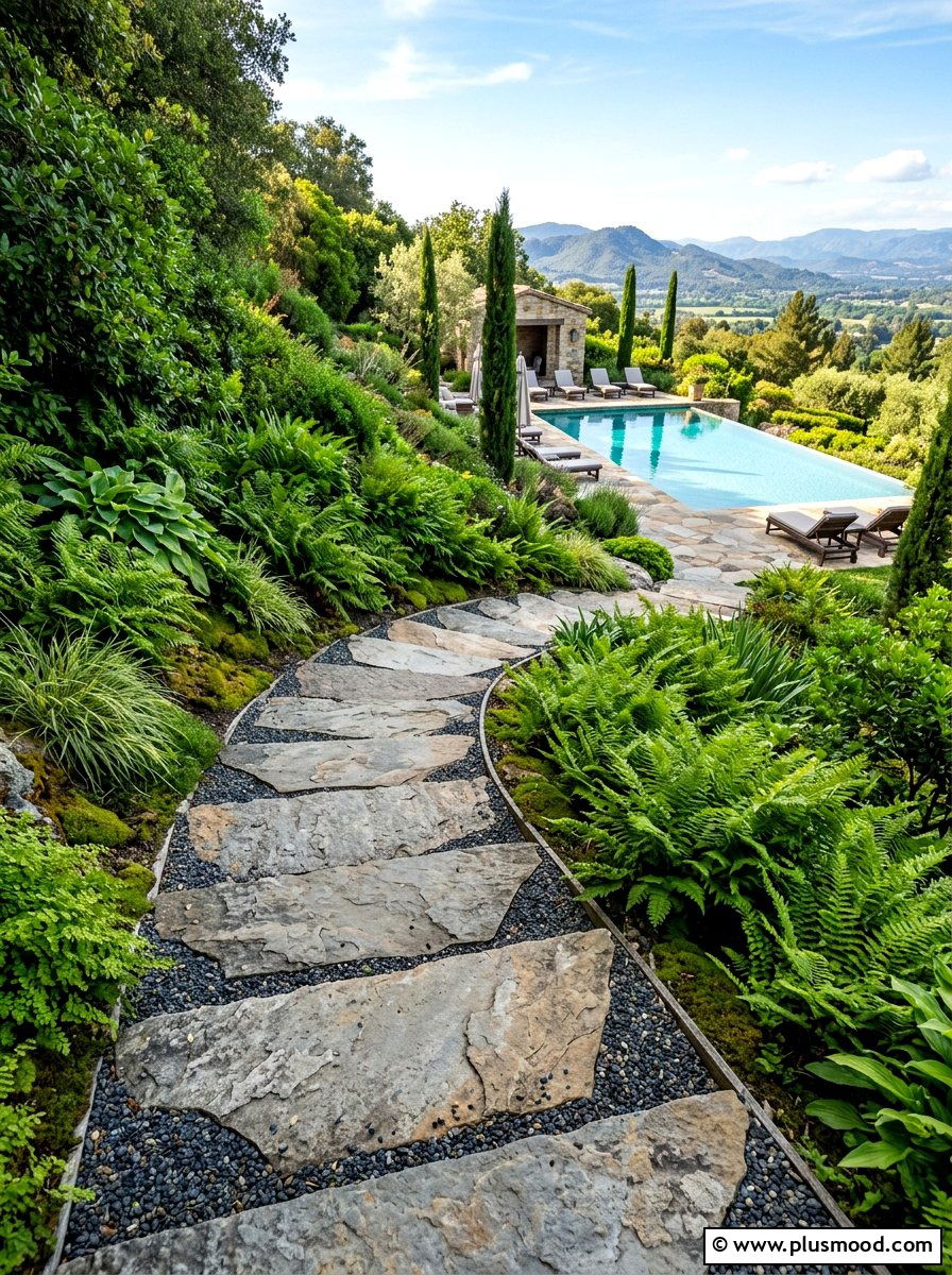 Stone Slab Stairs - 25 pool landscaping ideas for sloped yards