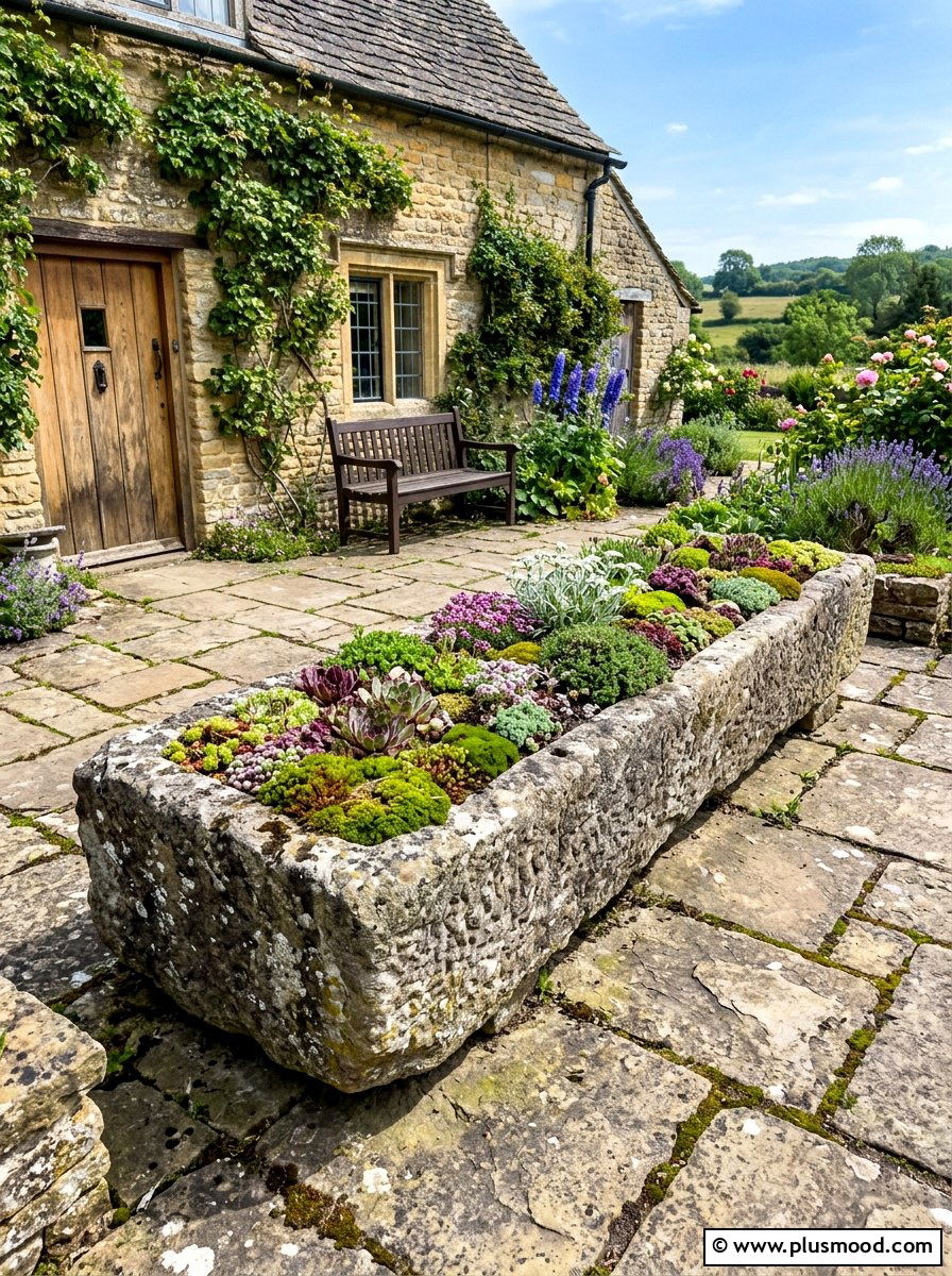 Stone Trough Planter - 25 summer farmhouse planter ideas