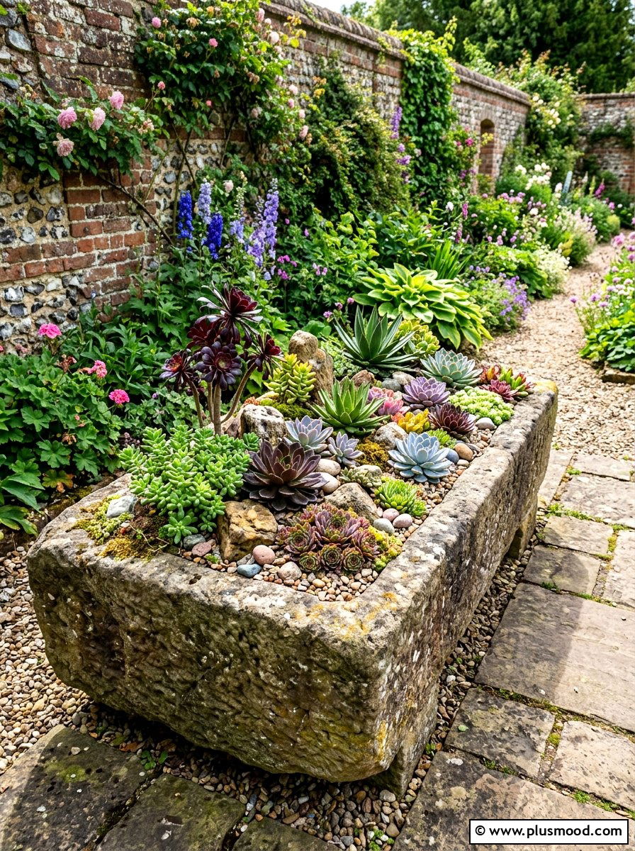 Stone Trough Succulent Garden - 25 summer succulent garden ideas