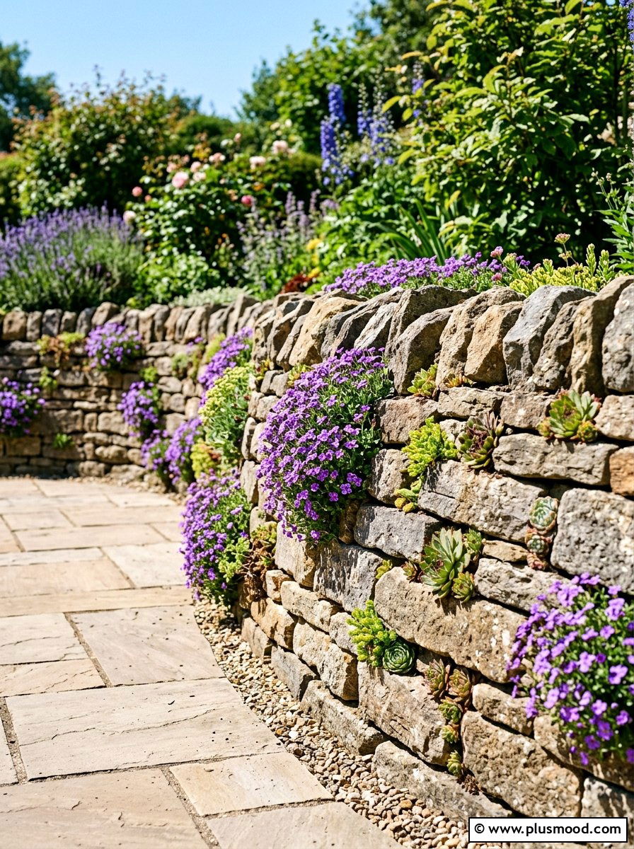 Stone Wall Crevice Planting - 25 small backyard ideas with butterfly garden