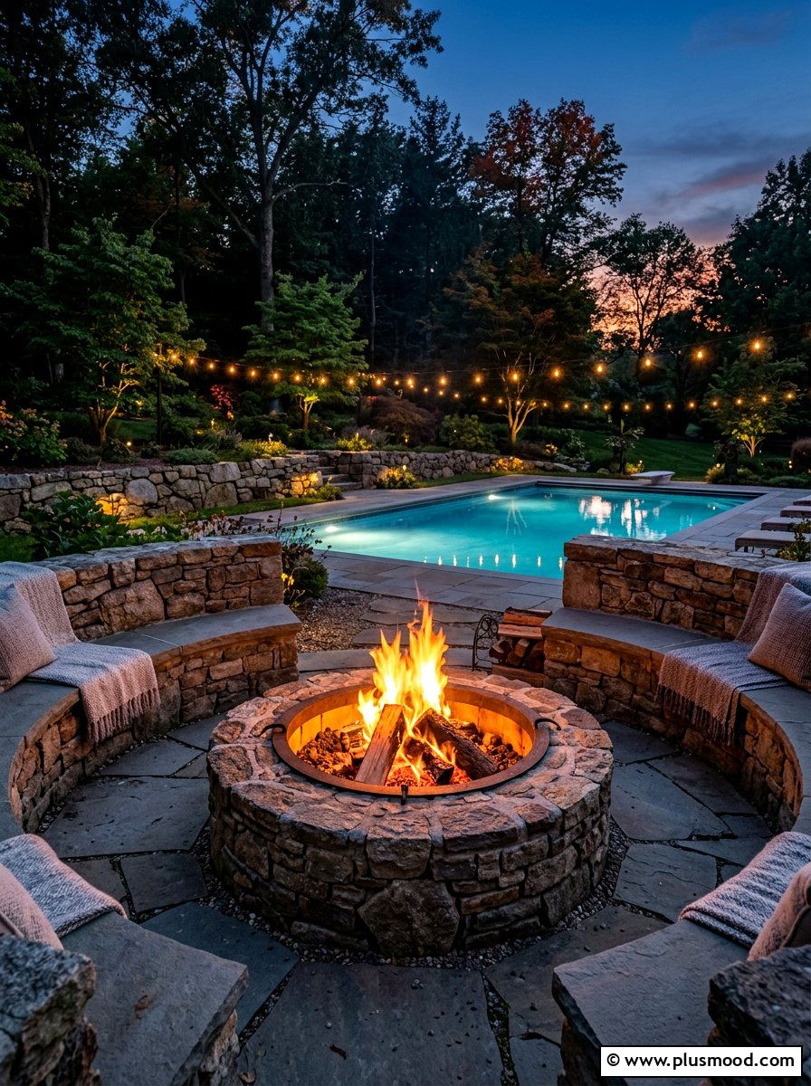 Stone Wall Fire Pit Area - 25 pool landscaping ideas with stone walls