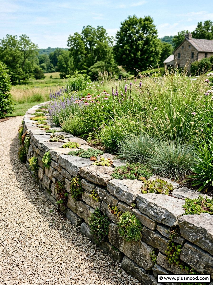 Stone Wall Garden - 25 summer low water landscaping ideas