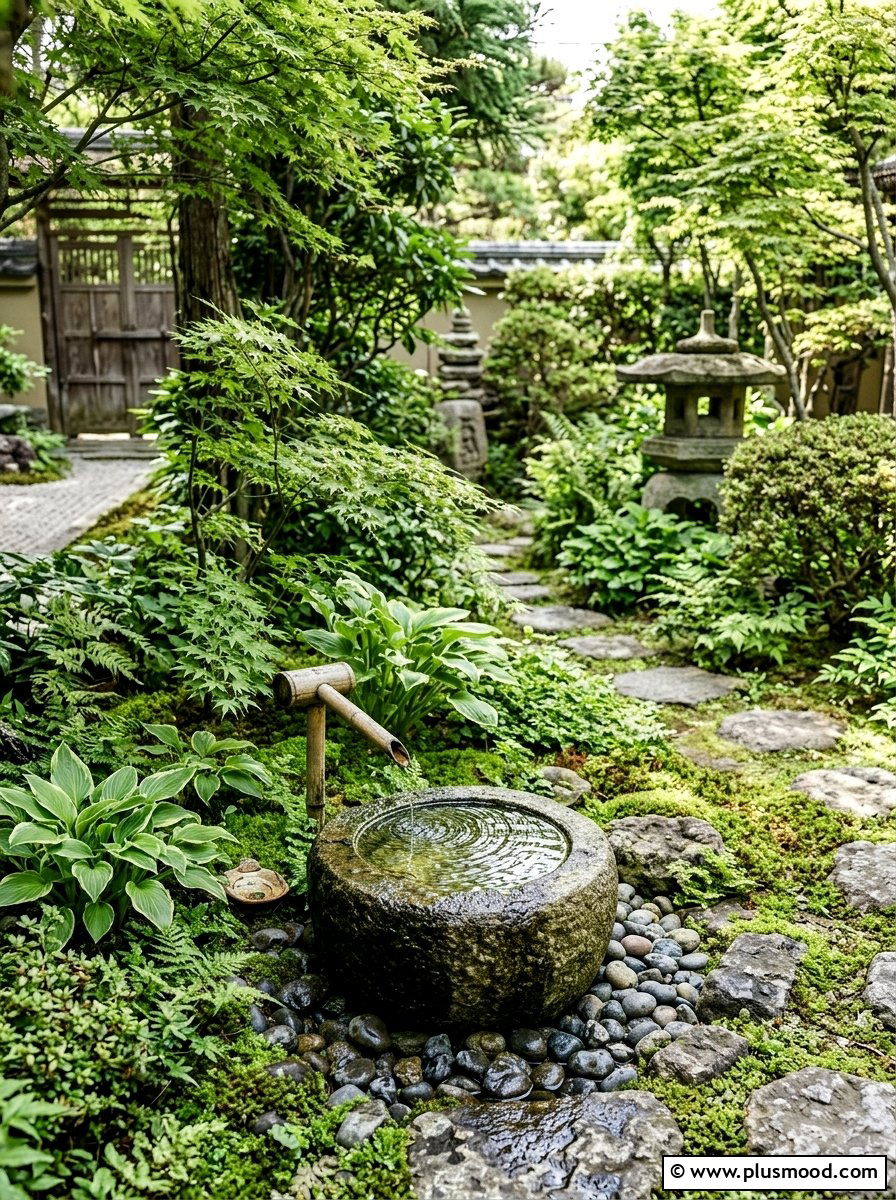 Stone Water Basin - 25 small backyard ideas with zen garden