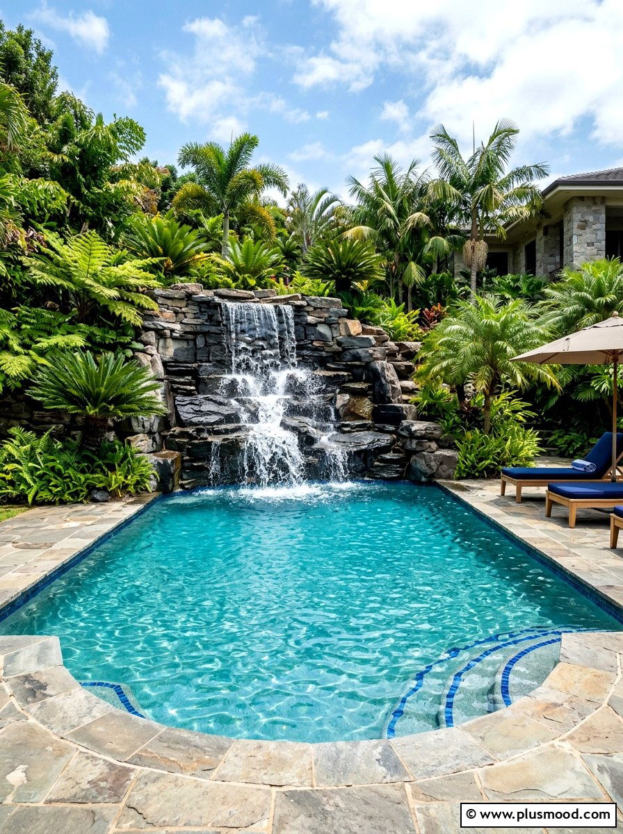 Stone Waterfall Feature - 25 summer coastal pool area ideas