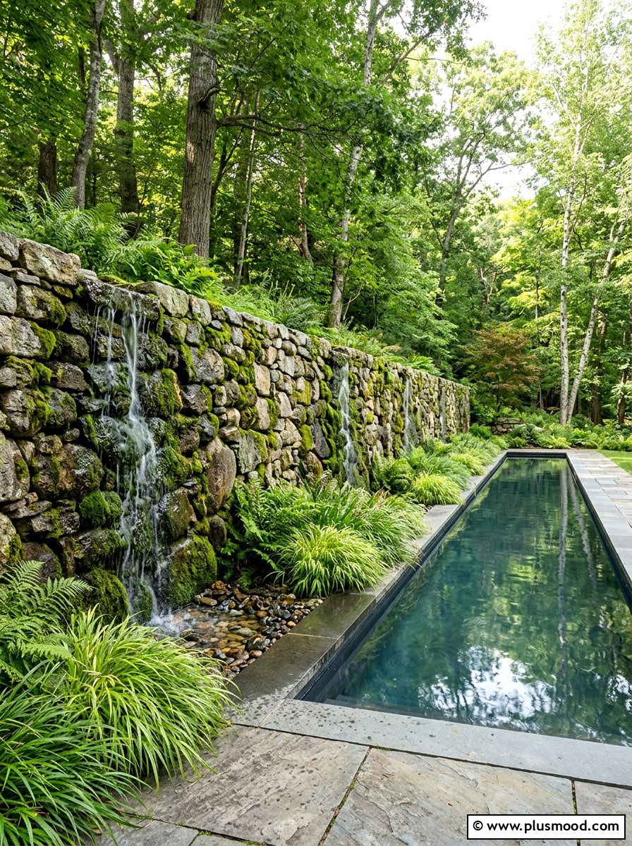 Stone Weeping Wall - 25 pool landscaping ideas with water features