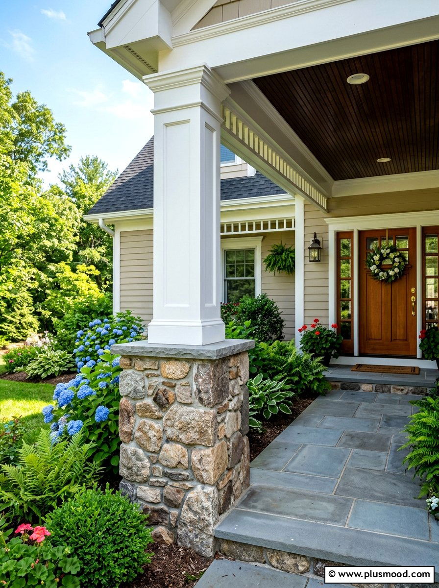 Stone base porch column - 25 summer porch column decor ideas