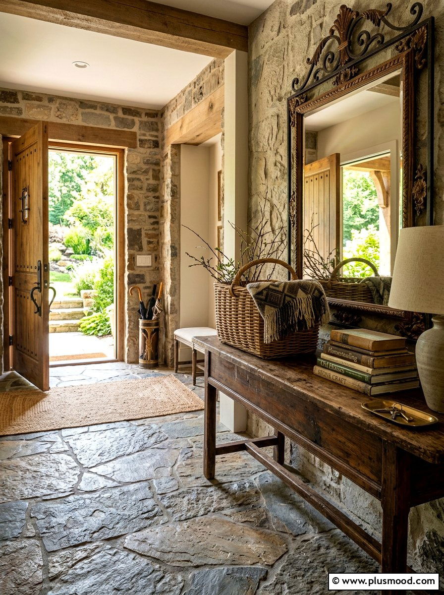 Stone floor foyer entryway decor - 25 summer French country summer decor ideas