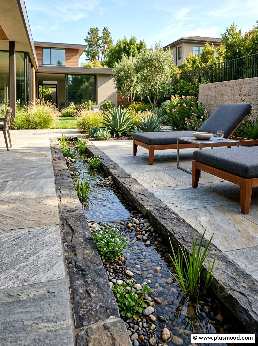 Stone garden rill - 25 small backyard ideas with water feature