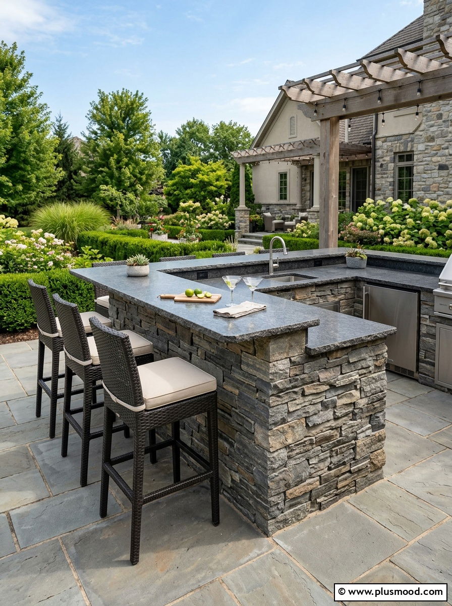 Stone outdoor bar island - 25 small backyard ideas with outdoor bar