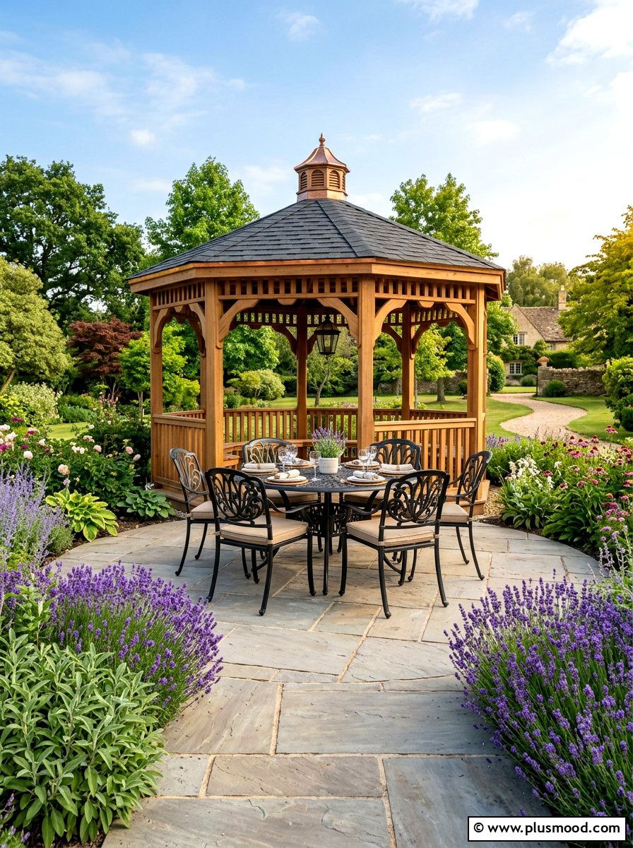Stone patio gazebo - 25 small backyard ideas with gazebo