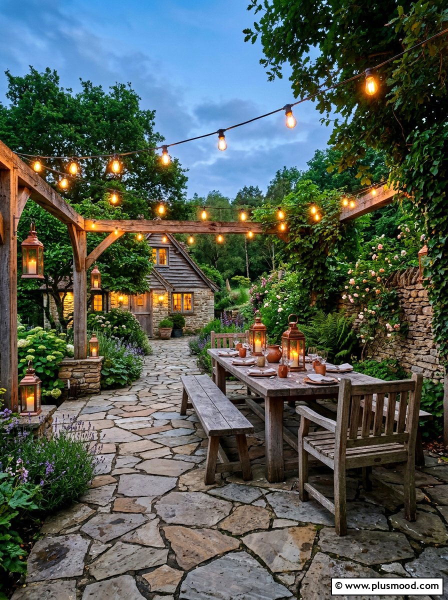 Stone patio lighting - 25 summer patio ideas with string lights