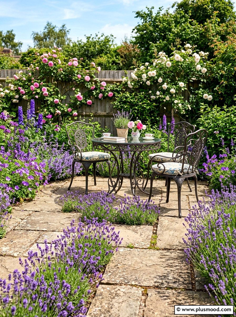 Stone patio with lavender - 25 late summer patio ideas