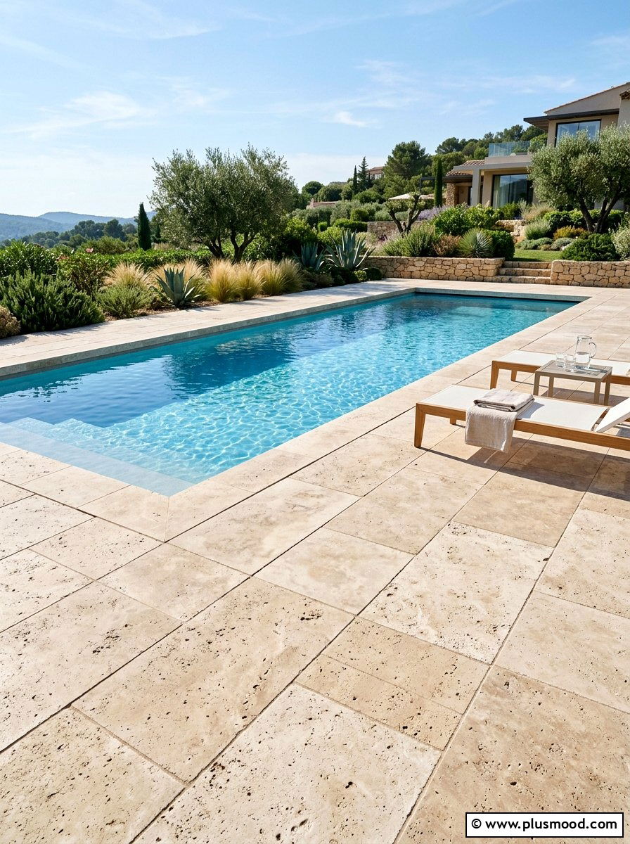 Stone paver pool surround - 25 pool landscaping ideas for small spaces