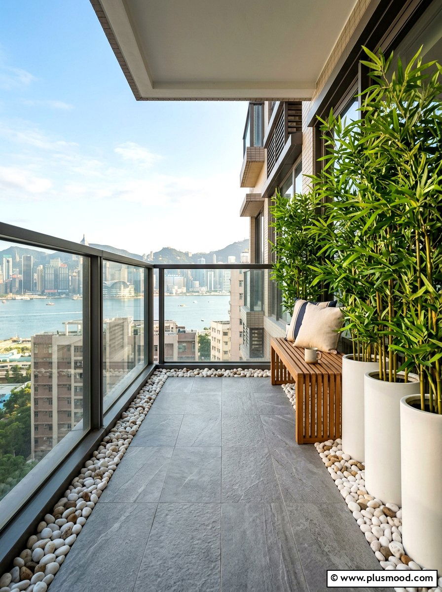 Stone pebble border - 25 summer balcony floor decor ideas
