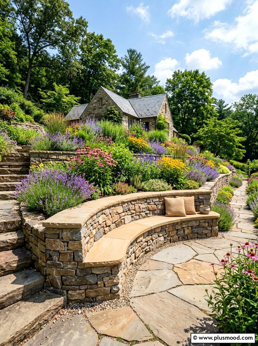 Stone retaining wall seating - 25 summer backyard seating ideas