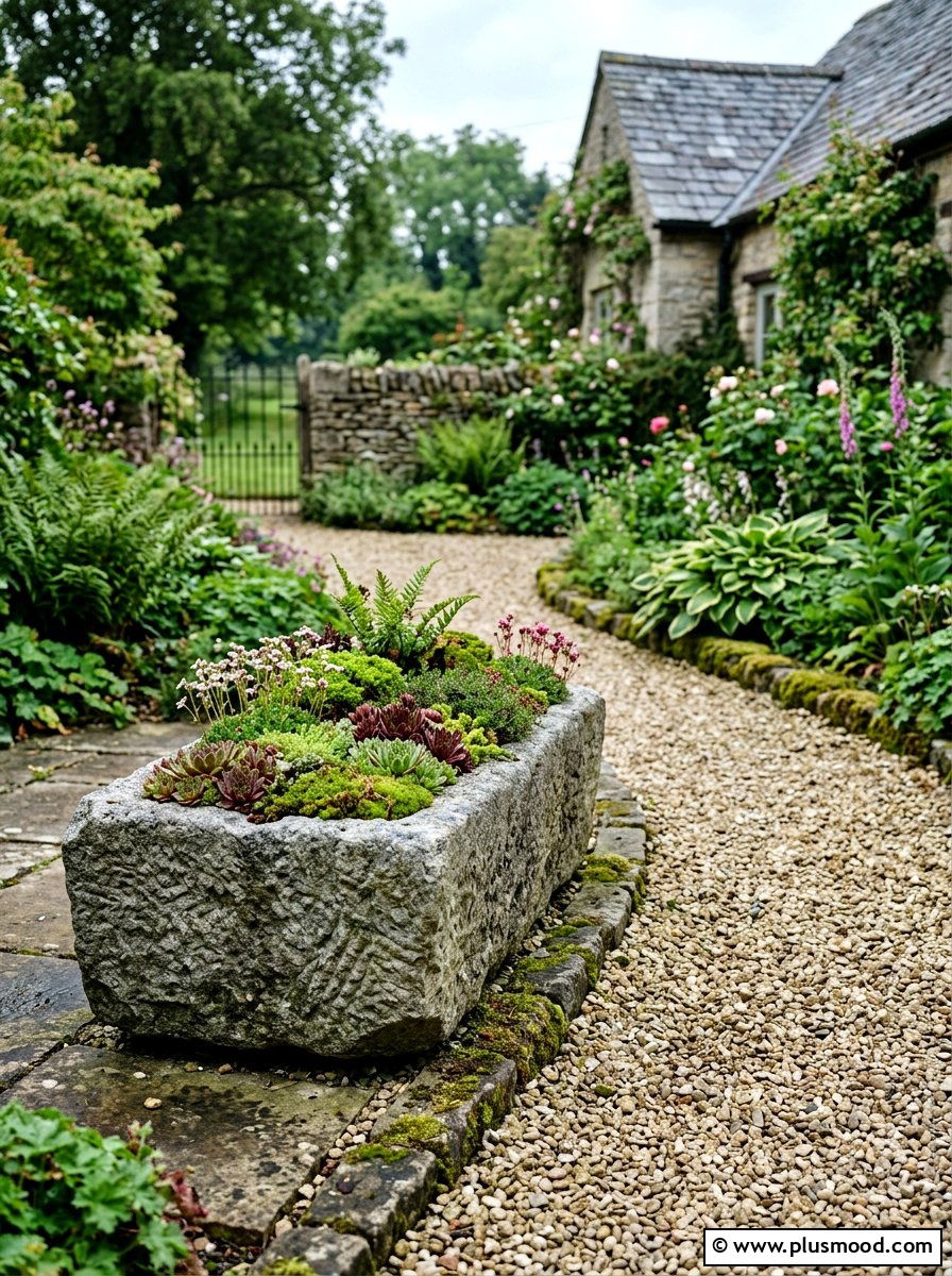 Stone trough planter - 25 small backyard ideas with container garden