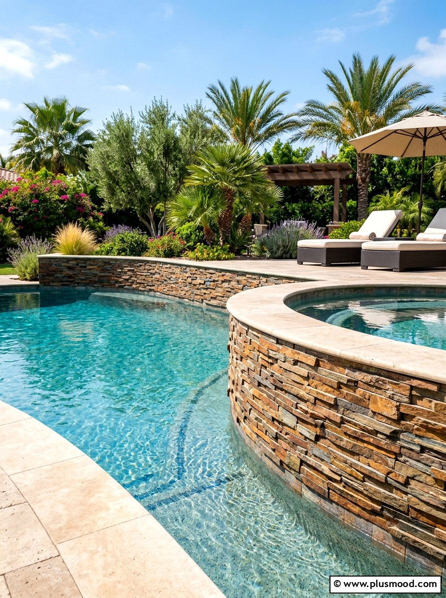 Stone veneer pool fence wall - 25 summer pool fence decor ideas