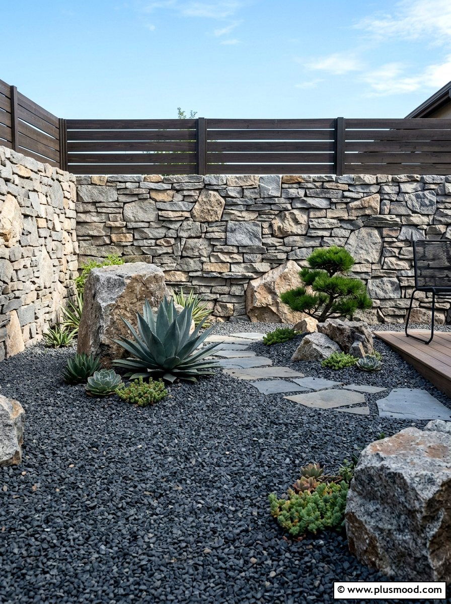 Stone wall gravel landscaping - 25 small backyard ideas with stone wall