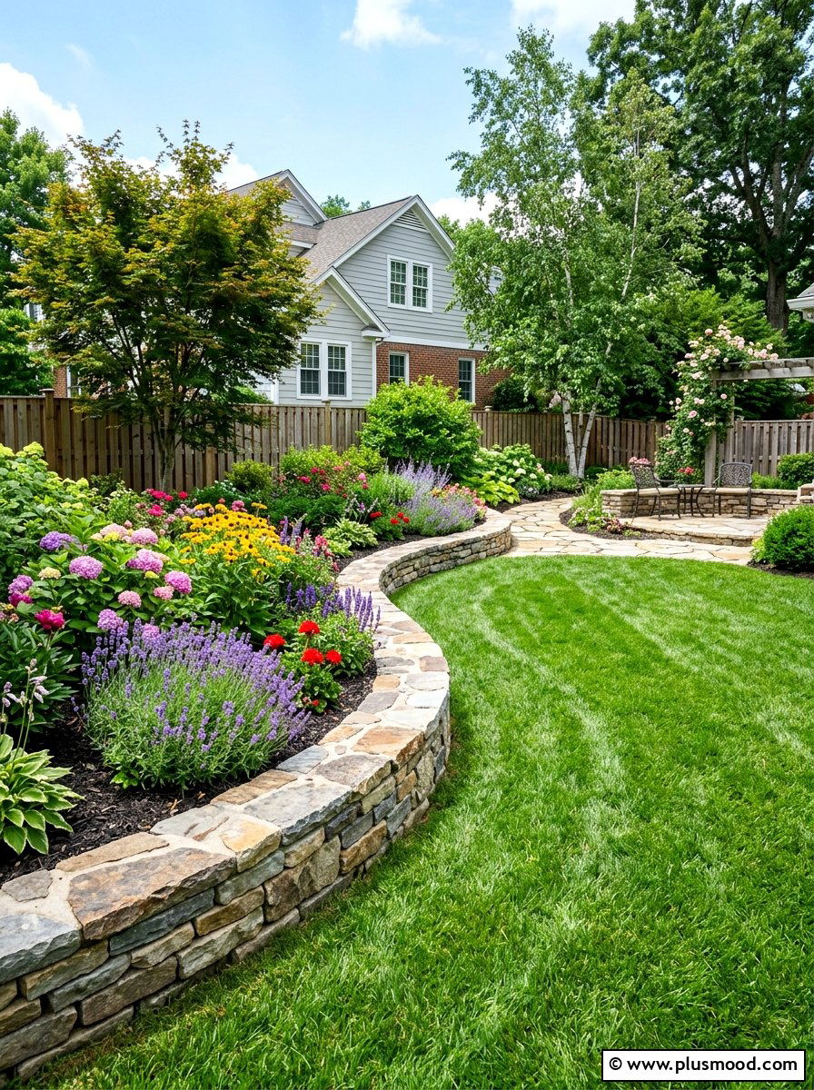 Stone wall lawn edging - 25 small backyard ideas with stone wall
