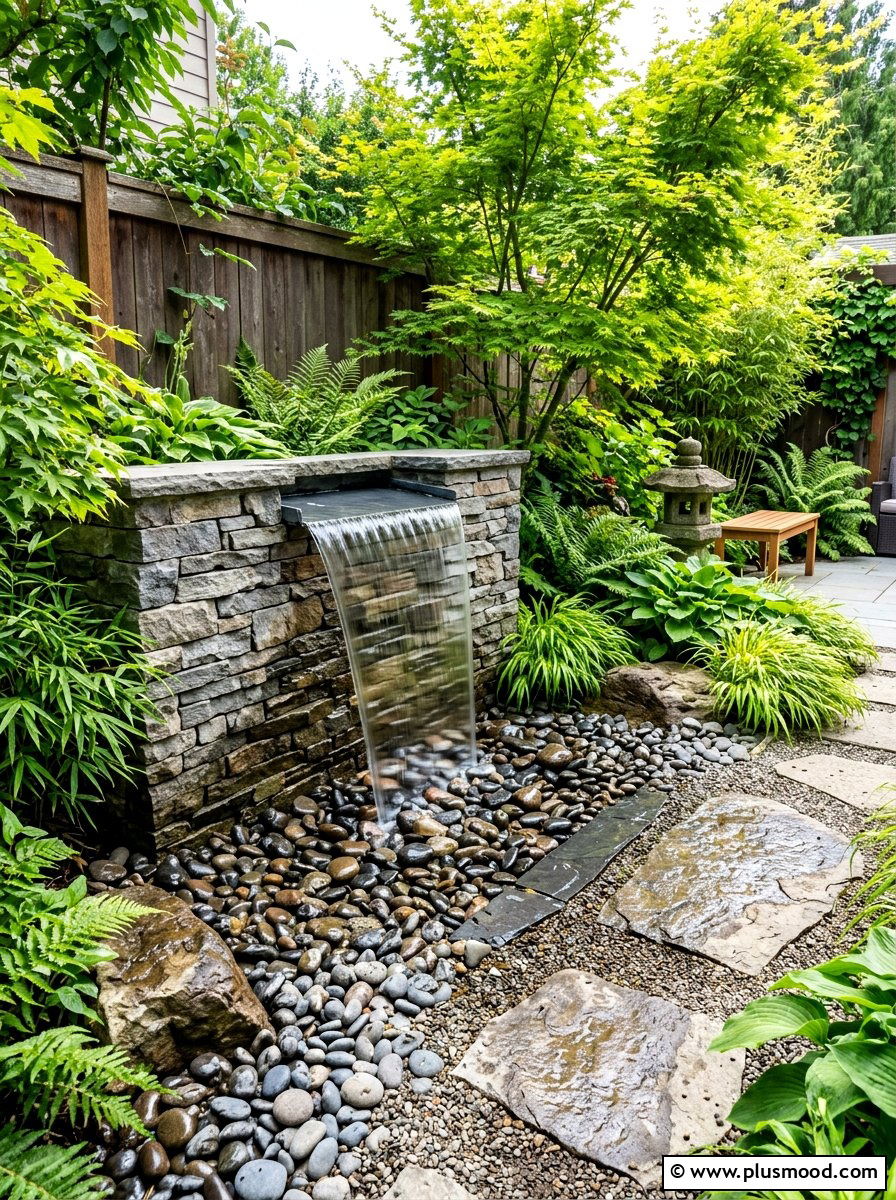 Stone wall water feature - 25 small backyard ideas with stone wall