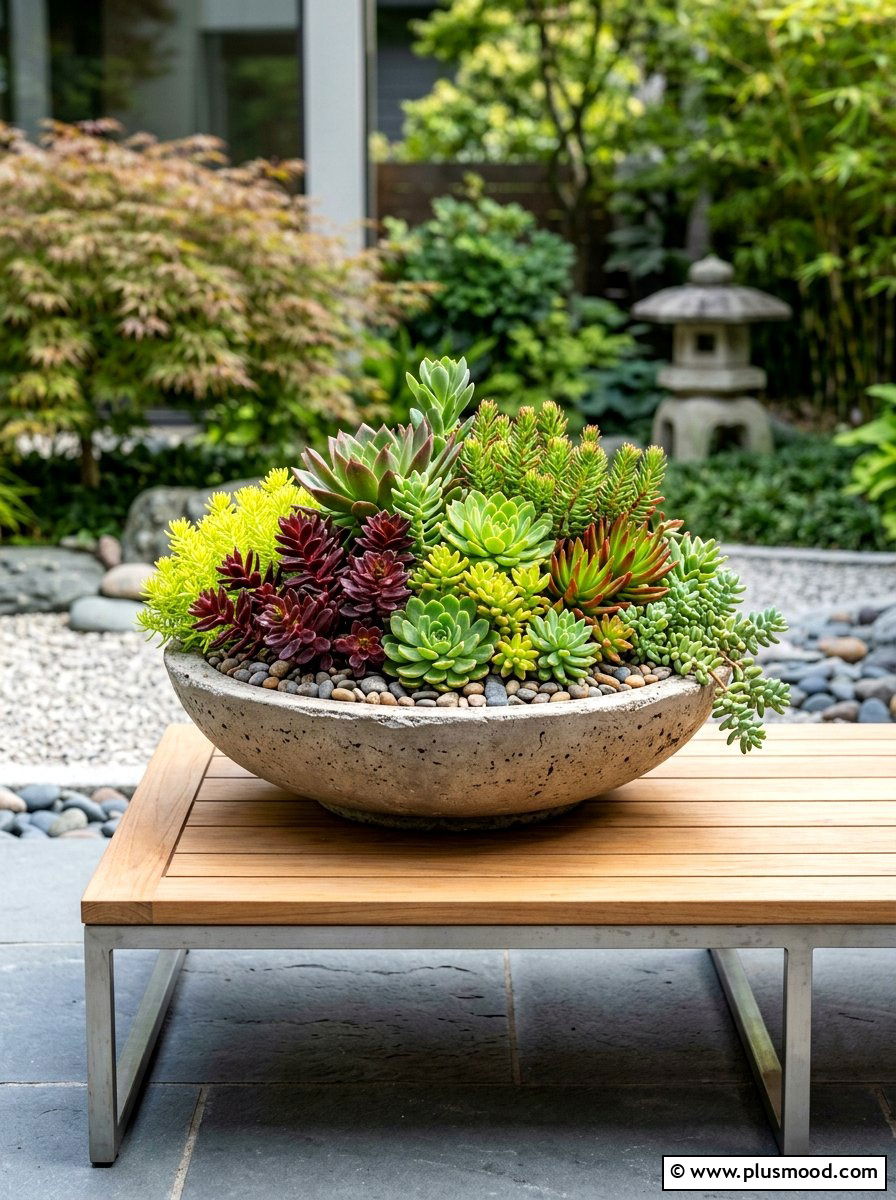 Stonecrop Sedum Low Bowl - 25 summer low maintenance planter ideas