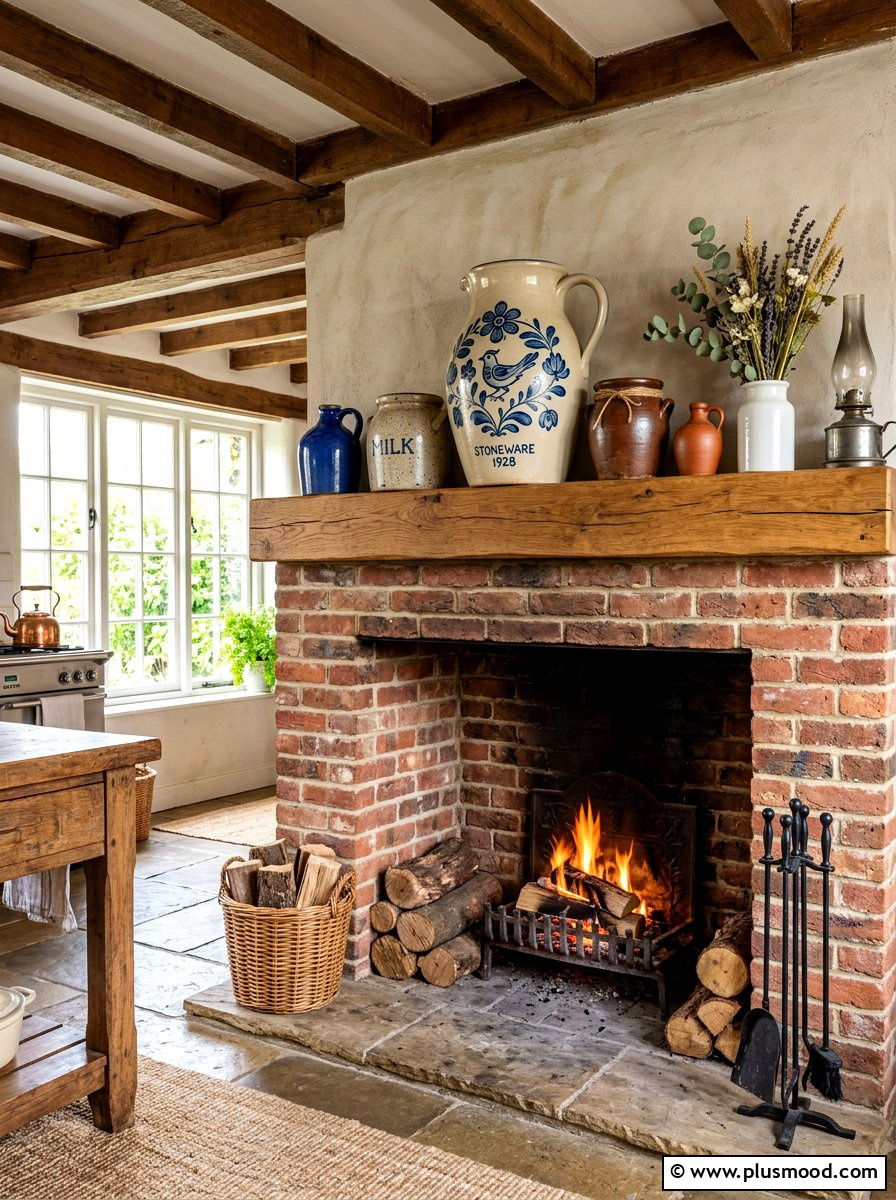 Stoneware Pitcher Mantel - 25 summer to fall mantel ideas
