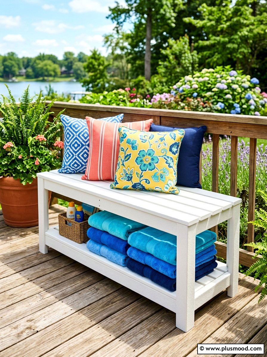 Storage Bench With Towel Shelf - 25 summer towel station ideas for pool area