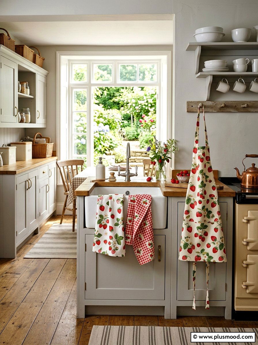 Strawberry Kitchen Linens - 25 summer picnic style kitchen decor ideas