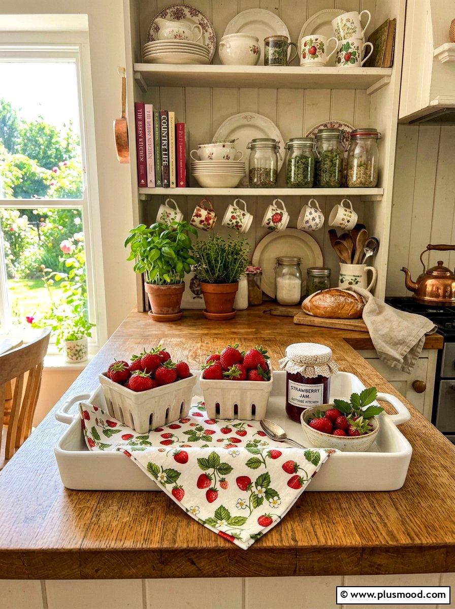 Strawberry Kitchen Tray - 25 summer kitchen tray decor ideas