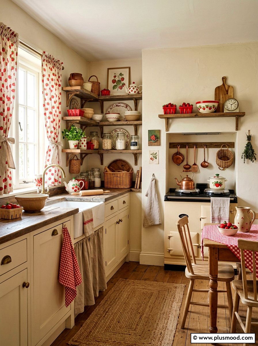 Strawberry cottagecore kitchen - 25 summer fruit themed kitchen decor ideas