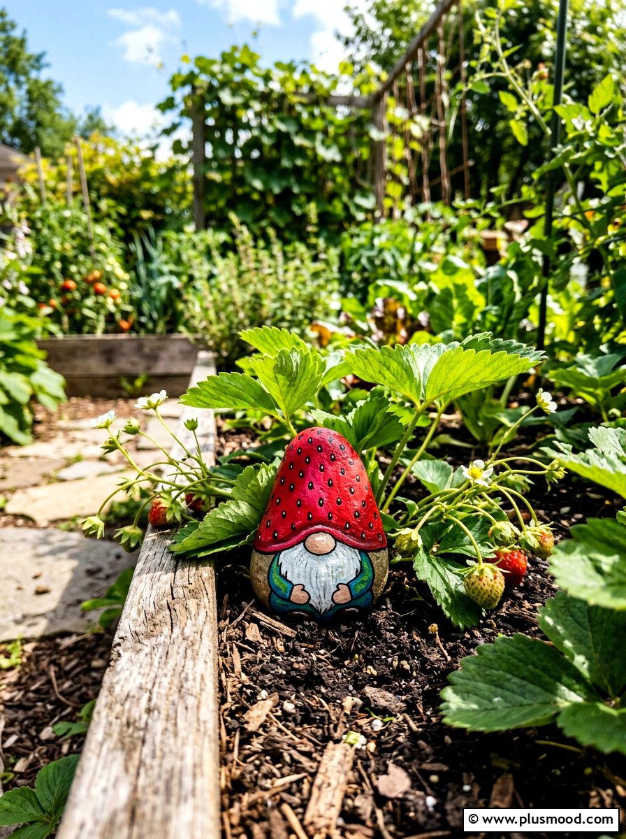 Strawberry gnome - 25 painted rock ideas with gnomes